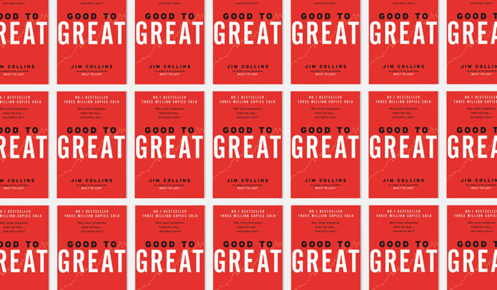 Step and repeat images of the cover of Good To Great, by Jim Collins